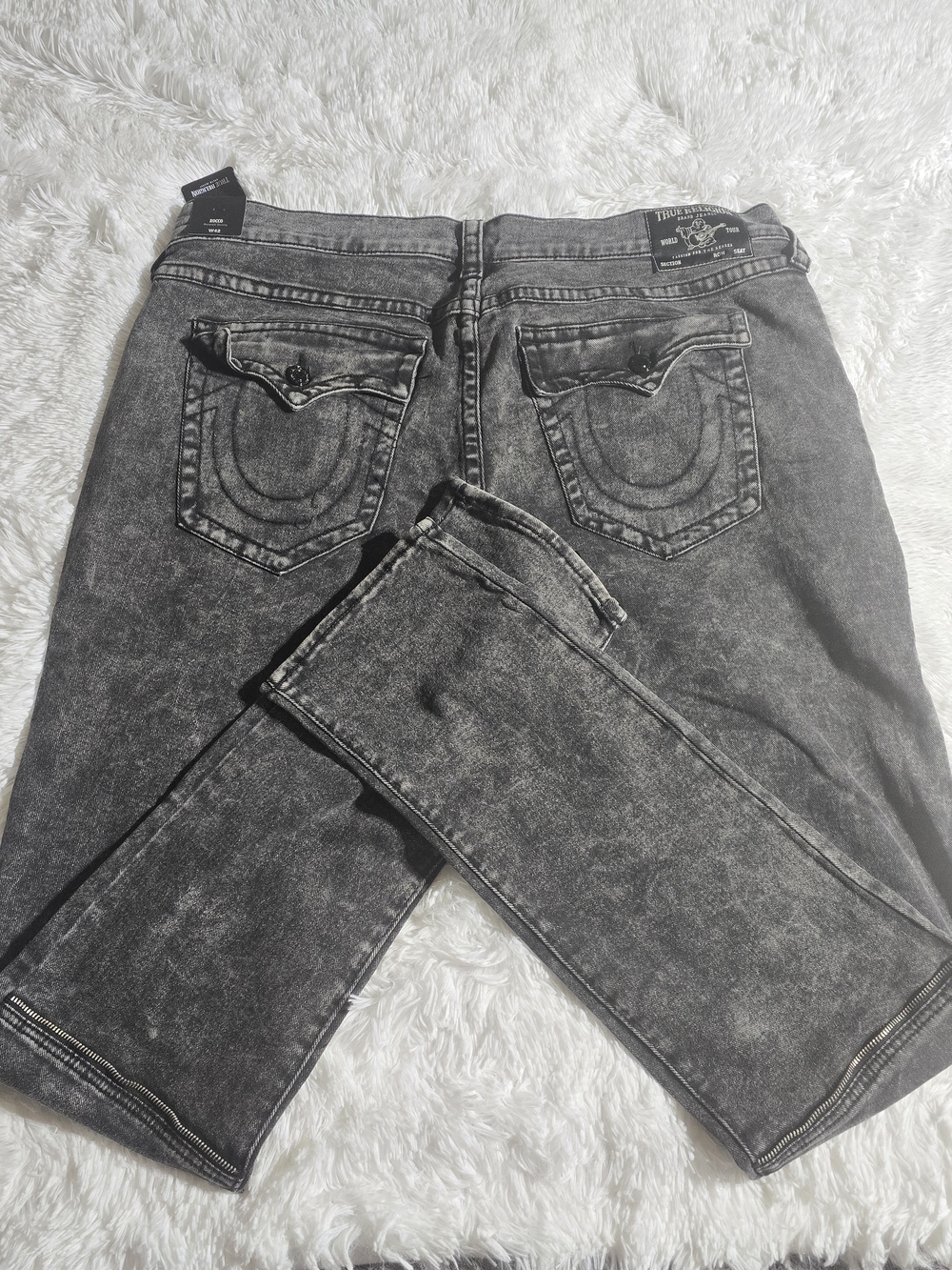 True Religion Black Acid Wash Jeans - Back Pocket Logo